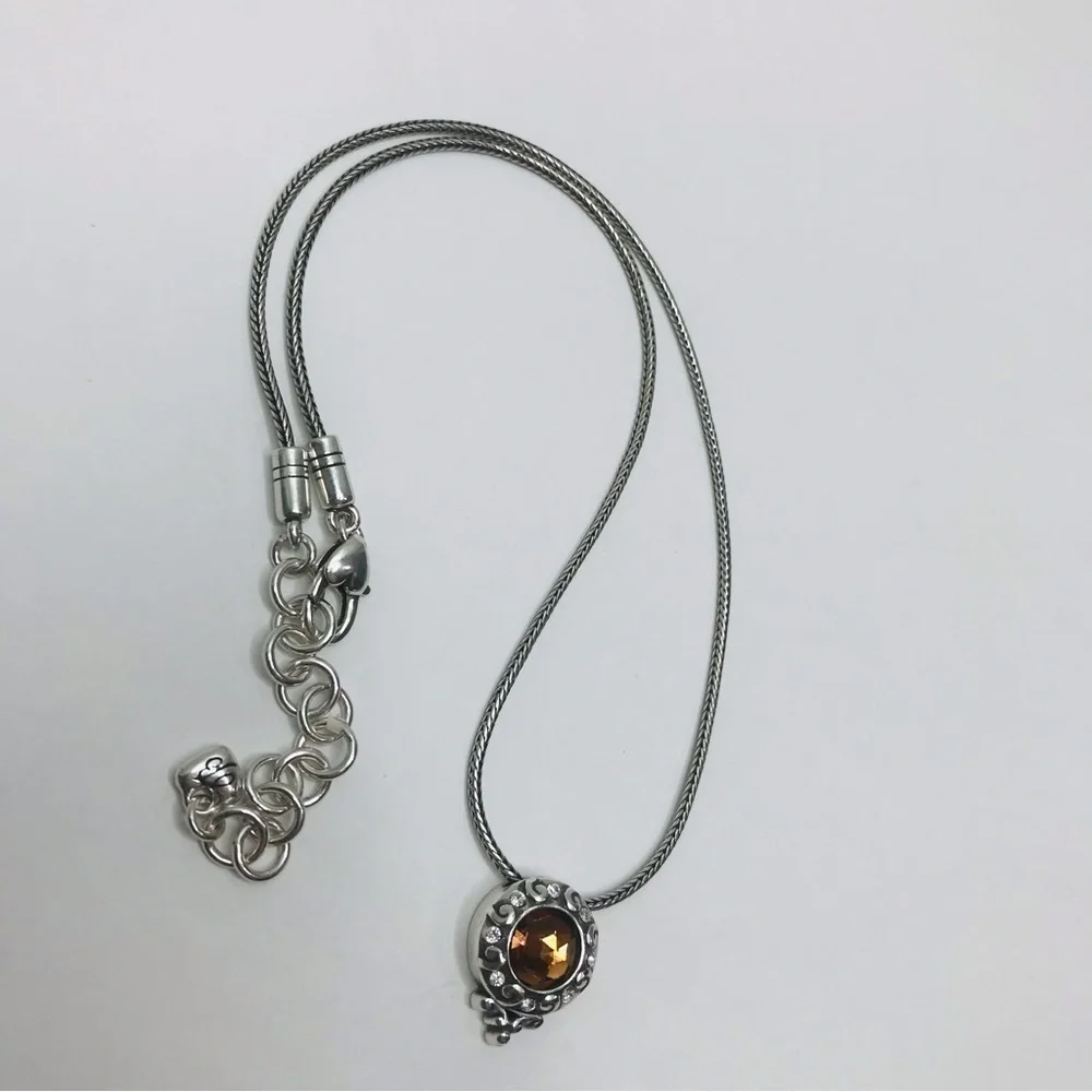 BRIGHTON Silver Brown Gem Pendant Necklace